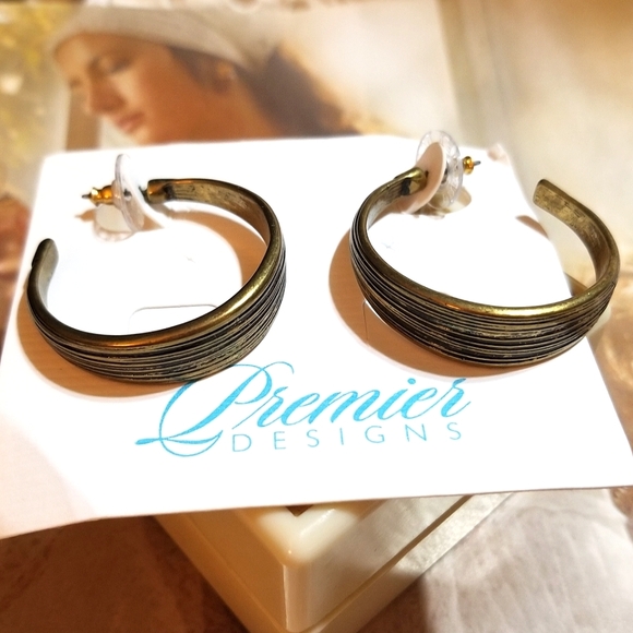 NEW Premier Designs Antiqued Brass Textured Hoop Earrings - Picture 6 of 6